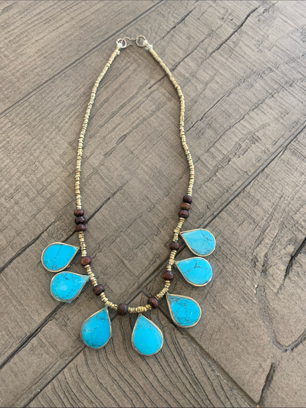 Turquoise Teardrop Beaded Necklace - Unbranded